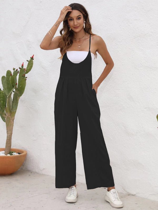 New solid color casual suspender trousers - Bottoms